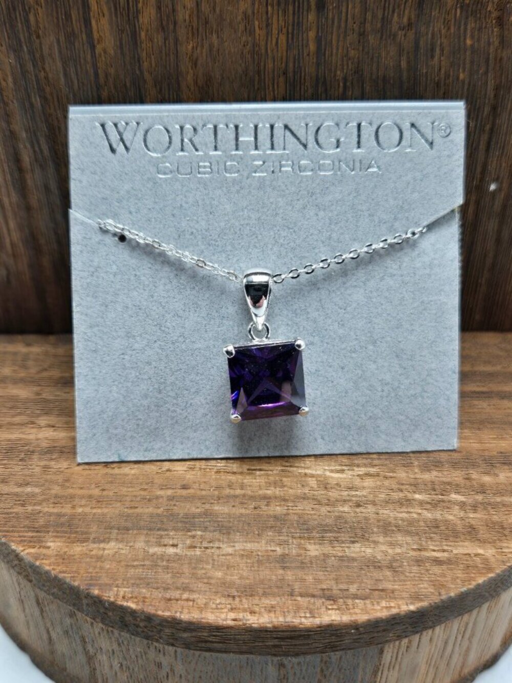 NWT Worthington Purple Cubic Zirconia Necklace Silver Tone Statement Fashion